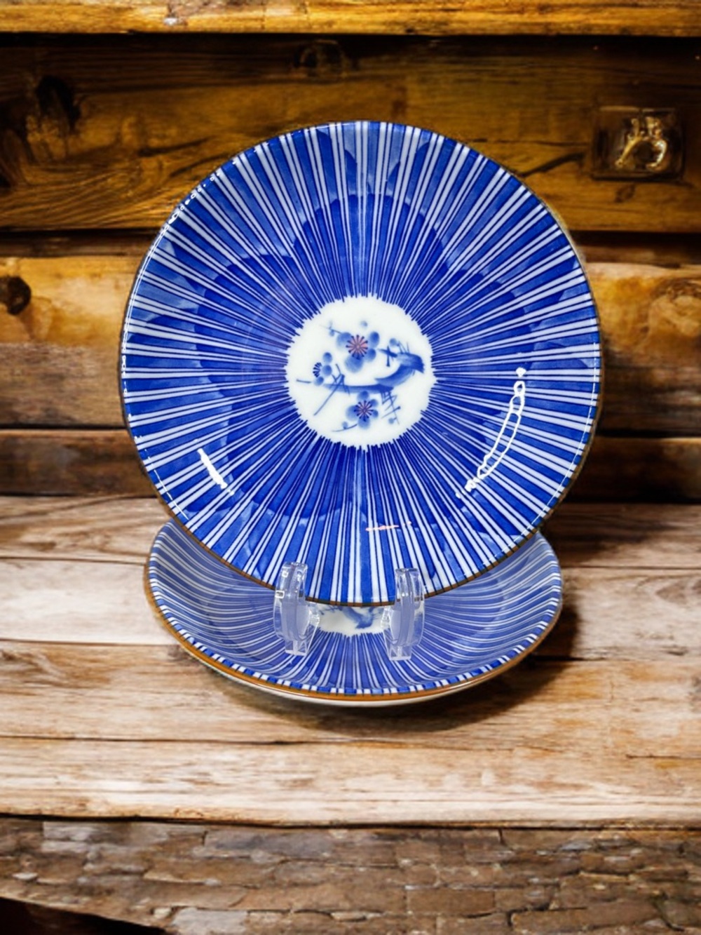 Kawaii Saucer Plates: Blue Blossom Branch Design, Set of 2. Made in Japan